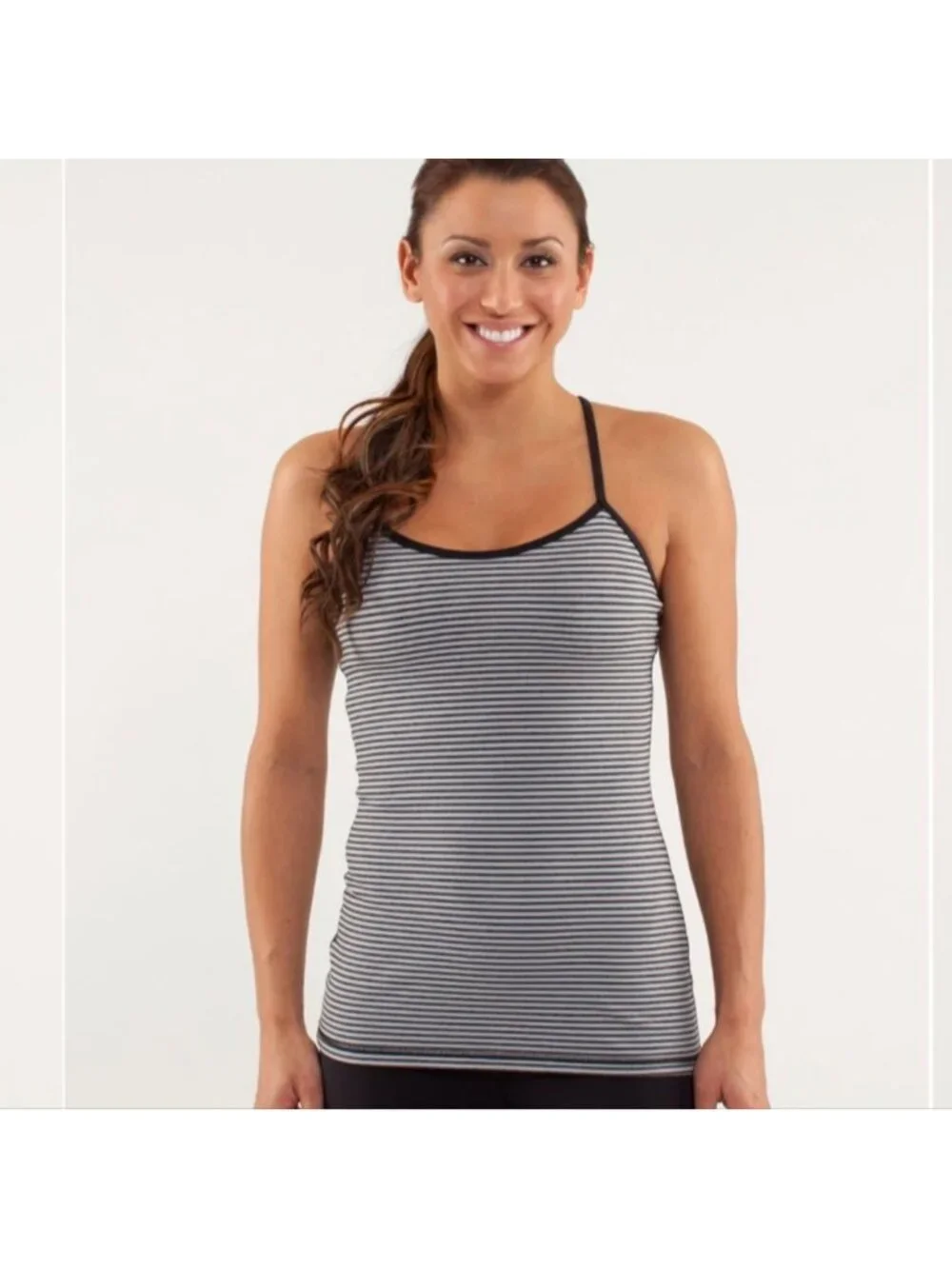 Lululemon Power Y Tank *Luon Light Slope Stripe Silver Slate Heathered Blk / blk